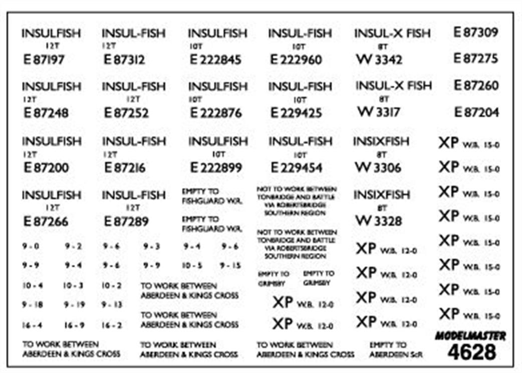 Modelmaster Decals OO 4628 British Railways Lettering for Insulated and Fish Vans 1948-1965