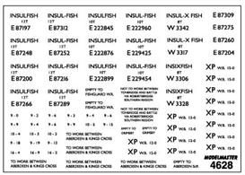 Modelmaster Decals MM4628 00 Gauge British Railways Lettering for Insulated and Fish Vans 1948-1965B.R &amp; ex L.N.E.R. and G.W.R. design refrigerated Fish Vans. Black lettering covering not only INSULFISH and INSIXFISH vans (the latter are six wheeled), but also the East Coast's famous BLUE SPOT fish vans. Pack comes complete with blue spots.&nbsp;