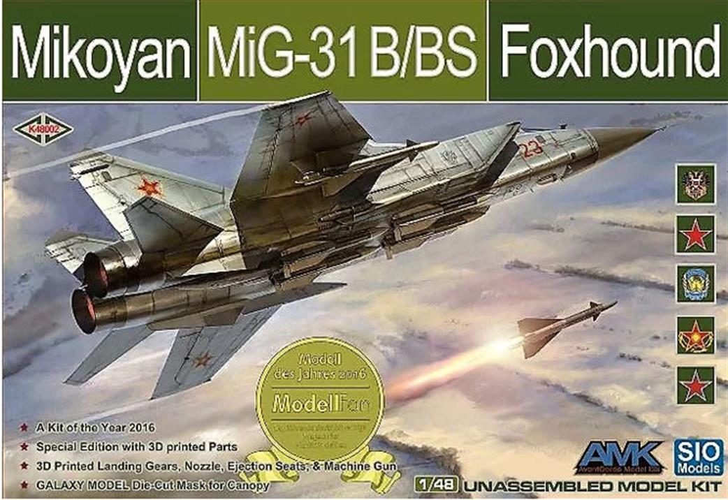 AvantGarde Model Kits AMK 48002 Sio Mig-31 B/BS Foxhound Russian Interceptor Limited Boxing Plastic Kit 1/48