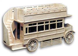 Match Builder 1920's Omnibus Matchstick Kit MK6103A delightful reminder of the 1920's Public Transport. This double decker open top bus served the public well. Unfortunately, in adverse weather, those travelling on the top deck had only a mackintosh sheet anchored to the seat in front to pull up as protection from the rain.