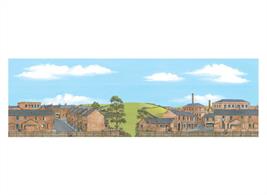 Extensions for industrial town centre scene, left and right panels on one sheet, blending town into countryside.MediumÂ size, 559mm x 178mm (22in x 7in)