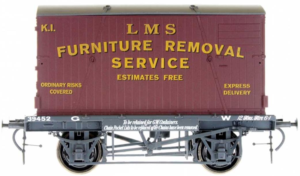 Dapol O Gauge 7F-037-009 GWR H7 Conflat 39452 with LMS Furniture Removal Service Container