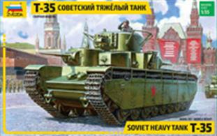 Soviet T-35 Heavy TankDimensions - Length 277mmThis kit has over 470 parts and builds into an interesting model. Comprehensive illustrated instructions are included.Glue and paints are required
