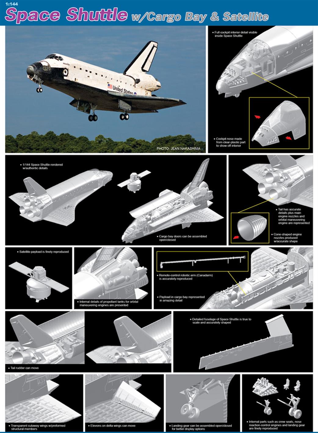 Dragon Models 1/144 11004 Space Shuttle with Cargo Bay & Satellite kit