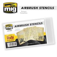 These photo-etched stencils will allow you to accurately depict worn and discoloured surfaces easily and represent repainted areas easily by simply placing the sheet over the desired surface and then spraying the colour with the airbrush using low air pressure. You can also achieve soft-edge patches by slightly separating the stencil from the surface of the model to paint mottled camouflage patterns. There are three sizes used for different scales and finishing options. After each use, always clean the paint from the stencil carefully with Cleaner A.MIG-2001.