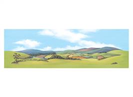 Mountainous landscape backscene with foothills rising to distant high peaks.MediumÂ size, 559mm x 178mm (22in x 7in)