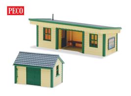 This timber clad station shelter and hut make a great adornment to a branchline platform. Both buildings are included in simple kit form.