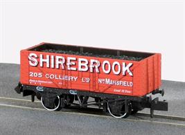 A detailed model of a wagon built by the Gloucester Railway Carriage and Wagon Company for Shirebrook Colliery of Mansfield.Right in the centre of the East Midlands coal field and with excellent rail connections Shirebrook wagons travelled extensively to deliver coal, the Midland and later LMS railway companies offering easy connections to London, Gloucester, Bristol, Bath and Bournemouth, North Wales and West Coast destinations all the way to Glasgow.This wagon is supplied with a removable coal load.