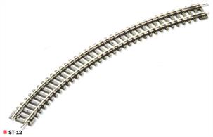Double length no.1 radius curve section.Radius 228mm / 9in. Angle 45 degrees. 8 required for a complete circle.Double curves allow you to build up a circle of track quickly with a minimum of joints.Peco track is manufactured in Great Britain using quality nickel-silver rail which offers good electrical conductivity and corrosion resistance. Setrack track is supplied with fishplates already fitted and is compatible with the track supplied with Graham Farish train sets. Suitable for use with all manufactuers' N gauge model trains.