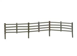 Peco flexible fencing will follow landscape contours in a correct prototypical manner with the post remaining vertical. Produced in realistic ''weathered'' brown colour plastic in packs of five sprues making a total length of 978mm.