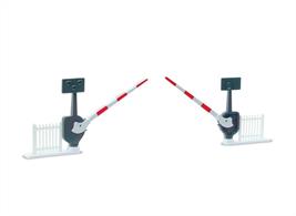 Modern type crossing barriers complete with dummy light standards. The detailed plastic mouldings include the side fences.