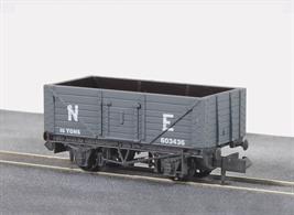 Model of a LNER 7 plank open merchandise wagon painted in grey livery.Railway companies all had a stock of their own vehicles for carrying goods and merchandise around their network, and also onto other companies' routes as and when required. These were integrated into British Railways at Nationalisation; some of them to be once more re liveried under sectorisation as the network was prepared to be returned to private ownership. All Peco wagons feature free running wheels in pin point axles. The ELC coupling, whilst compatible with the standard N gauge couplings, keeps a realistic distance between the vehicles and enables the PL-25 electro magnetic decoupler to be used for remote uncoupling.