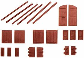 Supplied with pre-coloured parts although painting and/or weathering can add realism. This pack contains:  • 2 pairs of large 30mm High Doors • 4 pairs (2 types) of large (20mm High) sliding doors with guide rails • 20 assorted smaller doors