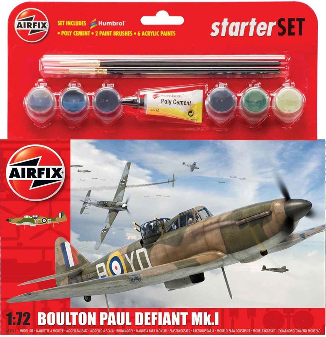 Airfix 1/72 A55213 Boulton Paul Defiant Medium Starter Gift Set With Paint And Glue