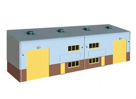 A truly versatile kit that can be made up in many different formats. The door/window and shutter positions can be swapped around, or left as blank wall. It is easy, for example, to place them in the unit ends, where the shutters could allow trains to enter to make the unit into an EMU/DMU/Diesel Depot. This kit can be made up in full or half relief, and an extension kit (SSM315) is available to make it wider. Multiple kits can easily be joined together to make a building that is limited only by your imagination. Supplied with pre-coloured parts although painting and/or weathering can add realism; glue is required to complete this model.Footprint: 168mm x 168mm (Stand Alone Format) or 336mm x 84mm (Half Relief Format)