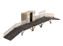A spartan passenger station seen in rural areas, a shelter is provided for waiting passengers. Supplied with pre-coloured parts although painting and/or weathering can add realism; glue is required to complete this model. Footprint: 220mm x 50mm.