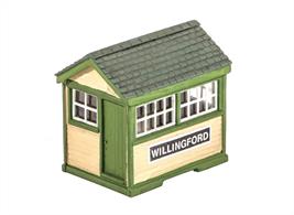 A small signal box or ground frame hut as would be seen at a small country station, keeper-worked level crossing or controlling the exit from a yard or industrial area. Use SS89 Point Rodding to fill in this important detail on your layout.Footprint:48mm x 36mm.