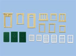 Scratch and Kit builders accessory pack. Supplied with pre-coloured parts although painting and/or weathering can add realism; glue is required to complete this model.This kit includes:  • 3 assorted domestic doors plus optional assorted door surrounds • 12 assorted domestic window frames plus optional assorted window surrounds