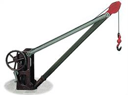 A model of a fixed height derrick type jib crane, usually hand worked. Supplied with pre-coloured parts although painting and/or weathering can add realism; glue is required to complete this model. Footprint 81mm x 21mm.