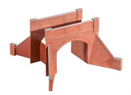 This classic Brick Arch Bridge can easily be made into a multiple arch structure with additional kits. Footprint 133mm x 70mm, (180mm x 190mm including wing walls). Supplied with pre-coloured parts although painting and/or weathering can add realism; glue is required to complete this model.
