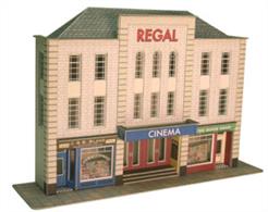 Metcalfe OO Low Relief Cinema Building with Shops PO206Metcalfe models offer a low-cost range of buildings for the railway and die-cast enthusiast. The quality of these kits really shines through, with high quality printing and imaginative subjects. The kits are supplied in thick card, making for a suprisingly sturdy finished item.Attractive cinema building with the entranced flanked by two shops. This is a part-depth building, designed to be placed against the backscene.Size of building 194mm wide x 34mm deep x 148mm tall.
