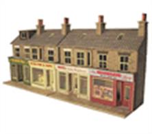 Metcalfe OO Low Relief Terraced Shops Stone PO273Footprint:Including pavement of each set of two shops (there are 2 x two-block shop fronts in each kit) 128 (w) x 73 (d) mm