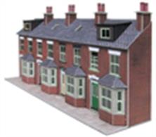 Metcalfe N Low Relief Terraced House Fronts Brick PN120 contains two rows of four house fronts, as well as optional components so you can choose whether your houses have plain fronts or dormer windows.