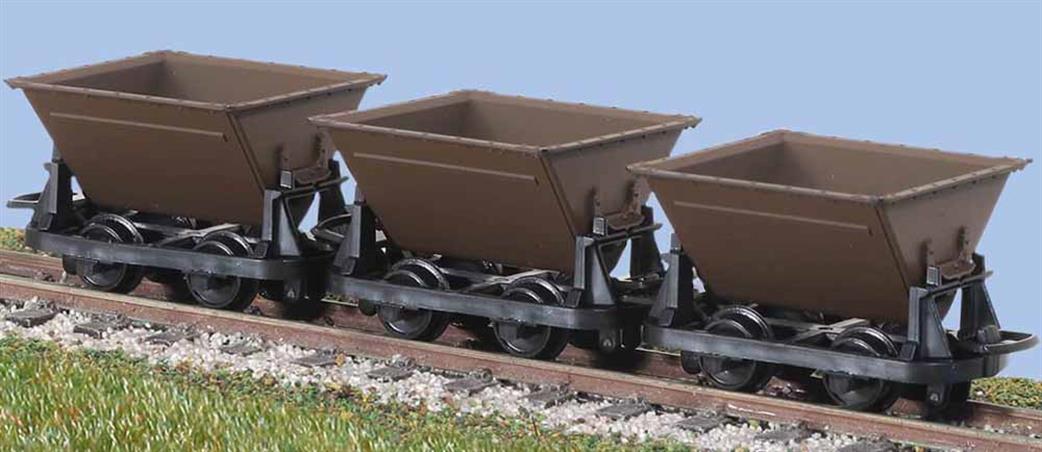 Peco OO9 GR-330 Side Tipping Skip Wagons Brown Pack of 3