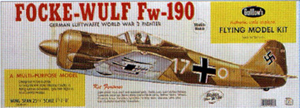 Guillows 406 German Focke Wulf Fw 190 Balsa Freeflight Kit 1 16