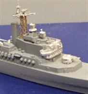 This is a model of HMS Tiger c.1959 at the time of her first commission. The kit contains a resin hull and superstructure, white metal fittings, photo etched detailing parts&nbsp;and decals. Cyanoacrylate (super glue is best for assembly).HMS Tiger was the first of three Tiger Class Cruisers in the Royal Navy.&nbsp;The first pictures shows the modified position of the forward turret. Whichhas been moved aft after the display model was produced. All production models have this new position forthe forward turret