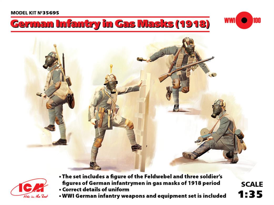 ICM 1/35 35695 German Infantry In Gas Masks (1918) 4 Figures