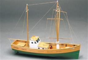 The Mediterranean fishing boat is one of a set of small boats designed by Mantua Sergal, for the non-experienced model boat builder, based on a sheet hull construction with all ply parts are laser cut for ease and accuracy.The kit includes laser cut plywood hull, deck and bulkheads. Also included is the wooden deck sheeting, masts and spars, metal and wooden fittings. The instruction booklet is very detailed, covering each step of construction.Scale 1:35, Length: 400 mm.Skill Level 1