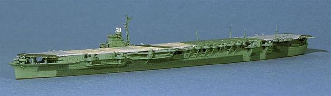 As the Combined Fleet was withdrawn to home waters at the end of WW2, the Japanese started to apply unique green disruptive paint schemes to their aircraft carriers.