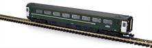Model of HST trailer second class coach number 48102 finished in GWR Castle class green livery.This coach is being produced to provide the additional coaches needed to extend the Dapol/Gaugemaster GWR Castle class train pack.