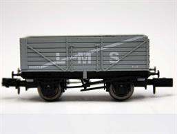 Model of the RCH design 7-plank open coal wagon painted in LMS light grey livery.