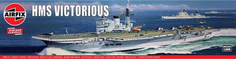 Airfix classic 1:600 scale model ship kit of the Royal Navy aircraft carrier HMS Victorious which served from 1941 until the end of WW2.Number of parts 94     Length 397mm    Width 53mm