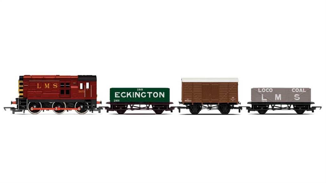 Hornby OO R3488 Railroad LMS Red 08 and 3 Wagons Train Pack