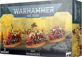 This boxed set contains 3 multi-part plastic Ork Warbikes, and includes options for an Ork Nob on Warbike, a variety of wargear options and extra details. Models supplied with 75 mm oval bases.