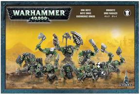 This boxed set contains 11 multi-part plastic Ork Boyz, and includes options for sluggas, choppas, shootas, heavy weapons and stikk bombz. Models supplied with 32 mm round bases.
