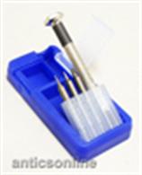A useful screwdriver pack containing one miniature handle with rotary top with interchangeable three double-ended scredriver bits. The set is contained in a plastic holder to ensure that the set stays together in your toolbox.
