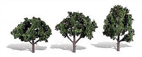 Pack of&nbsp;3&nbsp;trees with dark coloured foliage. Height range&nbsp;4 to&nbsp;5 in.Typical scale heightO scale&nbsp;16 - 20 feetOO scale&nbsp;25 - 31.5 feetN scale 48 - 60 feet