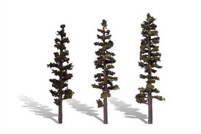Pack of&nbsp;3 pine trees, height range 6 to 7 inches.Typical scale heightO scale 24 -&nbsp;28 feetOO scale 38&nbsp;- 44 feetN scale 72 - 84 feet