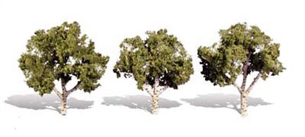 Pack of&nbsp;3&nbsp;trees. Height range&nbsp;4 to&nbsp;5 in.Typical scale heightO scale&nbsp;16 - 20 feetOO scale&nbsp;25 - 31.5 feetN scale 48 - 60 feet