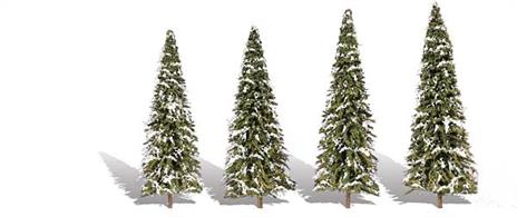 Pack of&nbsp;5 snow dusted&nbsp;spruce trees, height range 2 to 3 1/2 inches.Typical scale heightO scale 8 - 14 feetOO scale 12&nbsp;1/2&nbsp;- 22 feetN scale 24 - 42 feet