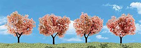 Pack of&nbsp;4&nbsp;flowering trees. Height range 2 to 3 in.Typical scale heightO scale 8 - 12 feetOO scale 12.5 - 19 feetN scale 24 - 36 feet