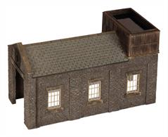 Scenecraft 44-0002 00 Gauge Stone Engine Shed with TankStone Engine Shed with Tank - dimensions 183mm x 88mm x 113mm