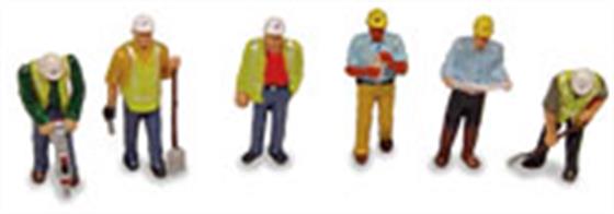 Bachmann OO Civil Engineers Pack of 6 Figures 36-052A pack of six workmen figures in various poses suitable for civil engineering scenes and building sites.