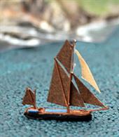 A 1/1250 scale model of a Thames staysail barge modelled under full sail by Coastlines Models CL-B02cThe set of the sails differs from model to model These barges could be found on coastal trading voyages from Norfolk to Devon and, on occasion, they crossed the English Channel.