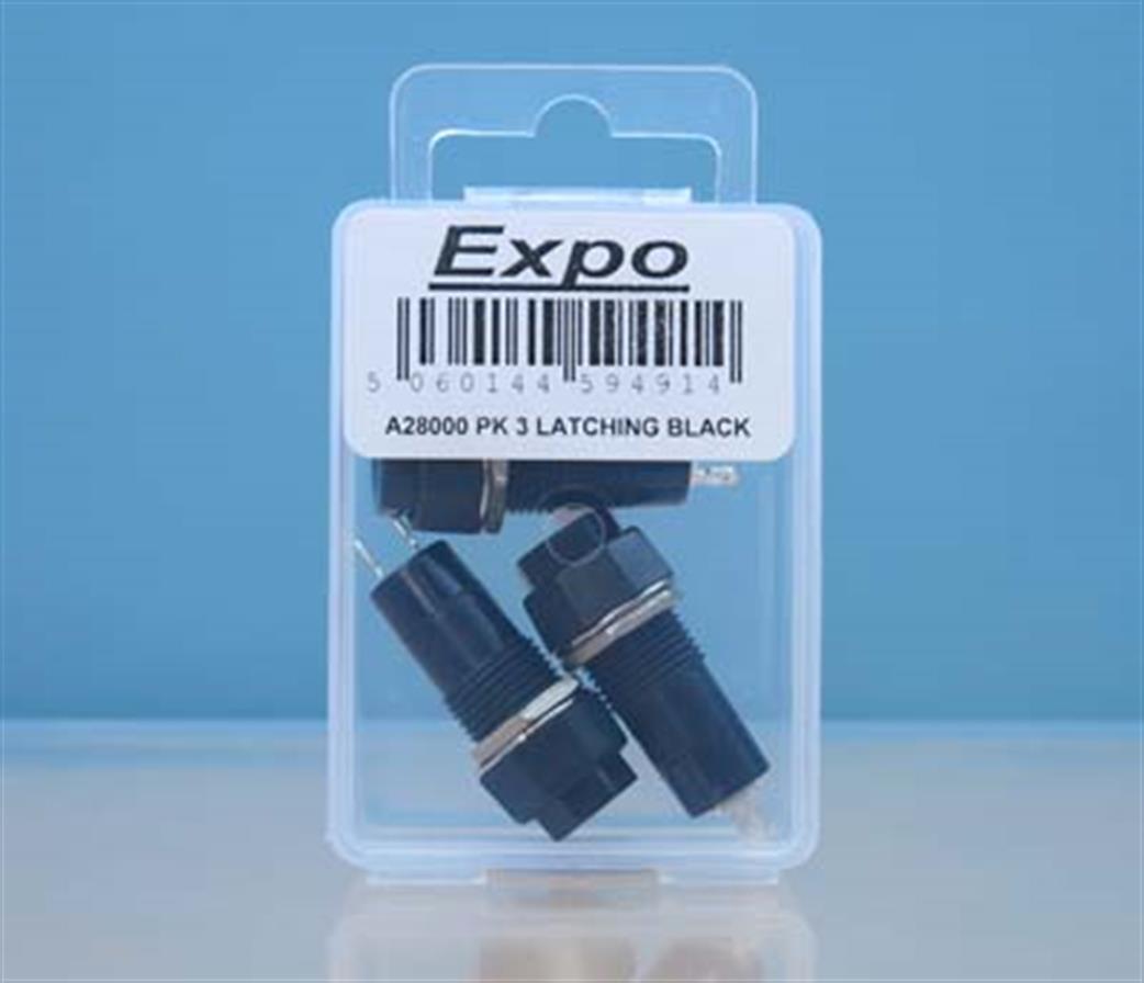Expo  A28000 Switch Latching Push Button Black Pack of 3