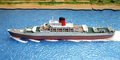 1/1250th scale metal waterline ship model of Windsor Castle as operated by The Union Castle Shipping Line from 1960, one of the last Union Castle Liners to be built and transferred to SAL when P&amp;O closed down Union Castle after accusations of sanction busting in Rhodesia. The model is made by Albatros SM to the usual top quality and is a unique production run with dark wood effect decks, see photograph.